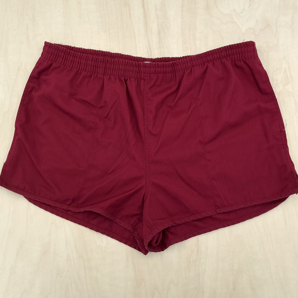 Vintage 80s Woolrich Mens Gym Short-Shorts L Burgundy Retro Running Boating